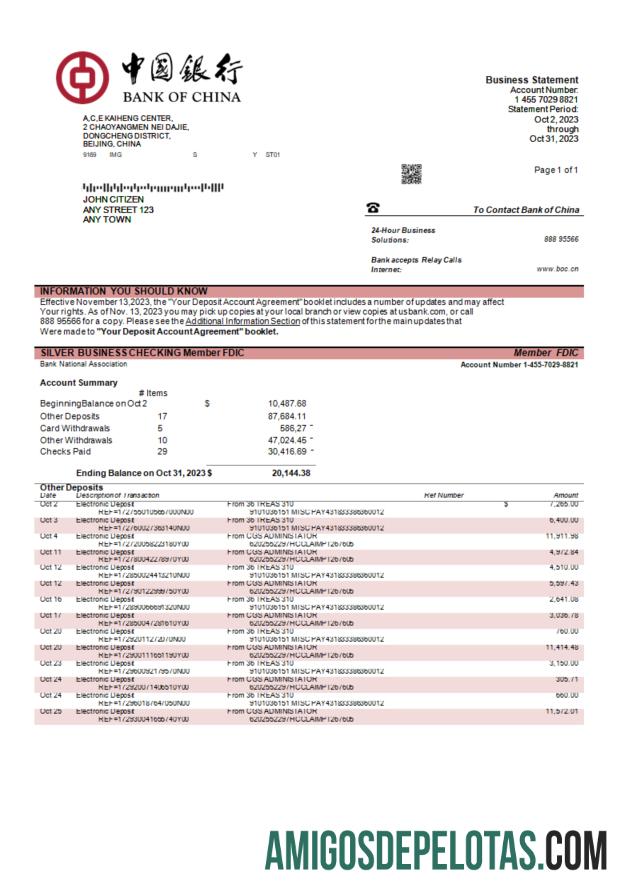 Imprimível Declaração Empresarial do Banco da China Modelo Word e PDF